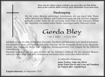 Traueranzeige von Gerda Bley von Südthüringer Presse