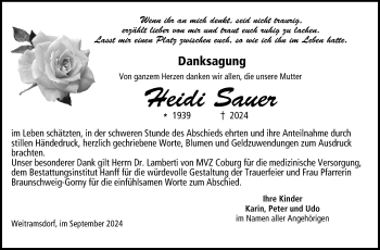 Traueranzeige von Heidi Sauer von Neue Presse Coburg
