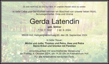 Traueranzeige von Gerda Latendin von Frankenpost