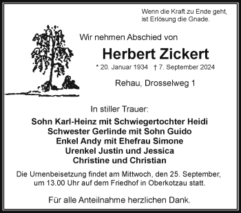 Traueranzeige von Herbert Zickert von Frankenpost