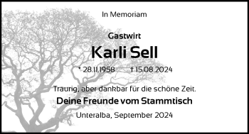 Traueranzeige von Karli Sell von Südthüringer Presse