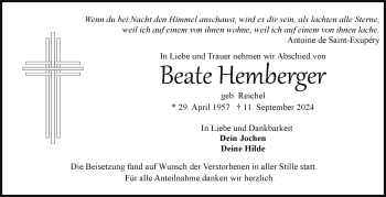 Traueranzeige von Beate Hemberger von Frankenpost