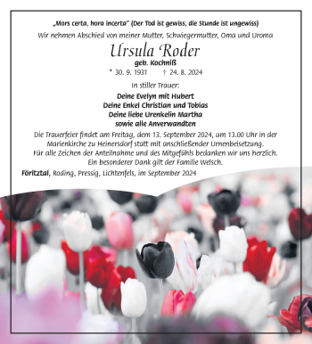 Traueranzeige von Ursula Roder von Südthüringer Presse
