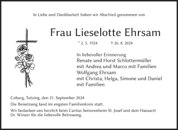Traueranzeige von Lieselotte Ehrsam von Neue Presse Coburg