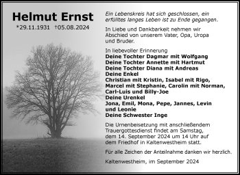 Traueranzeige von Helmut Ernst von Südthüringer Presse