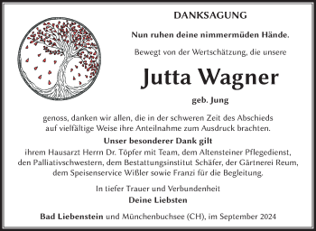 Traueranzeige von Jutta Wagner von Südthüringer Presse