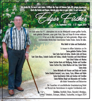 Traueranzeige von Edgar Fischer von Südthüringer Presse