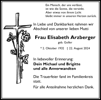 Traueranzeige von Elisabeth Arzberger von Frankenpost