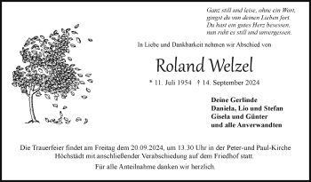 Traueranzeige von Roland Welzel von Frankenpost