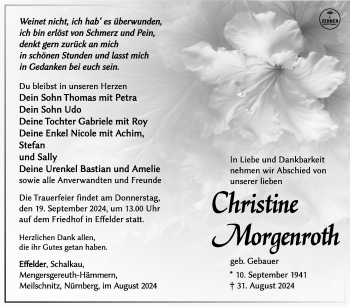 Traueranzeige von Christine Morgenroth von Südthüringer Presse