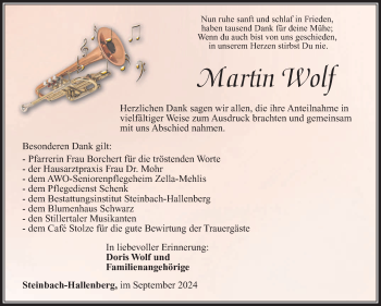 Traueranzeige von Martin Wolf von Südthüringer Presse