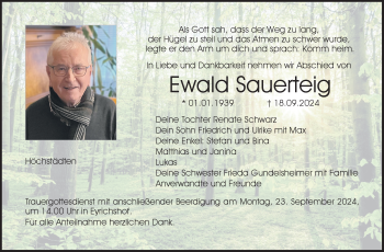 Traueranzeige von Ewald Sauerteig von Neue Presse Coburg