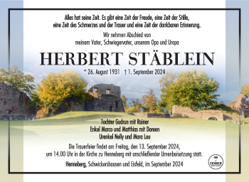 Traueranzeige von Herbert Stäblein von Südthüringer Presse