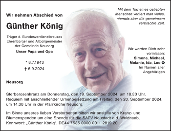 Traueranzeige von Günther König von Frankenpost