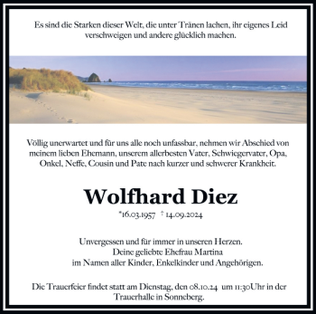 Traueranzeige von Wolfhard Diez von Südthüringer Presse