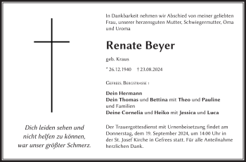 Traueranzeige von Renate Beyer von Frankenpost