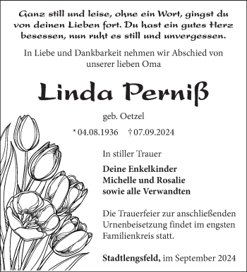 Traueranzeige von Linda Perniß von Südthüringer Presse
