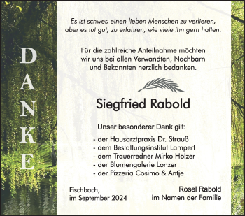 Traueranzeige von Siegfried Rabold von Südthüringer Presse