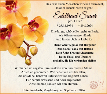 Traueranzeige von Edeltraut Sauer von Südthüringer Presse
