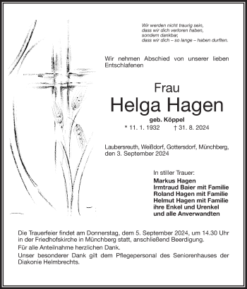 Traueranzeige von Helga Hagen von Frankenpost