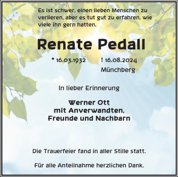 Traueranzeige von Renate Pedall von Frankenpost