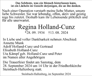 Traueranzeige von Regina Holland-Cunz von Südthüringer Presse
