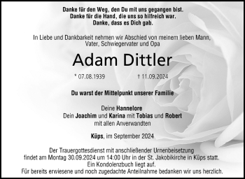 Traueranzeige von Adam Dittler von Neue Presse Coburg