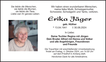 Traueranzeige von Erika Jäger von Frankenpost