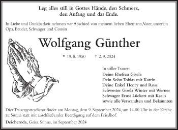 Traueranzeige von Wolfgang Günther von Südthüringer Presse