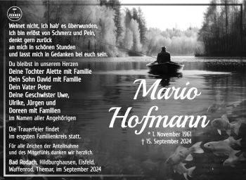 Traueranzeige von Mario Hofmann von Südthüringer Presse