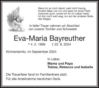 Traueranzeige von Eva-Maria Bayreuther von Frankenpost