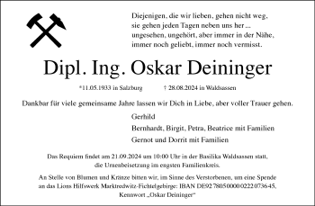 Traueranzeige von Oskar Deininger von Frankenpost