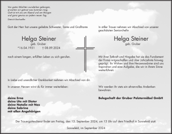 Traueranzeige von Helga Steiner von Neue Presse Coburg