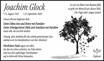 Traueranzeige von Joachim Glock von Südthüringer Presse