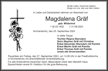 Traueranzeige von Magdalena Gräf von Frankenpost