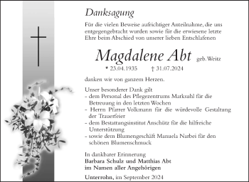 Traueranzeige von Magdalene Abt von Südthüringer Presse