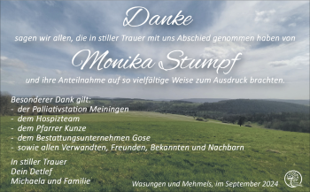 Traueranzeige von Monika Stumpf von Südthüringer Presse