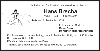 Traueranzeige von Hans Brecha von Frankenpost