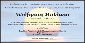 Traueranzeige von Wolfgang Bolduan von Südthüringer Presse