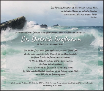 Traueranzeige von Dietrich Großmann von Südthüringer Presse