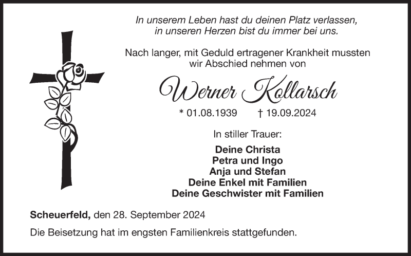  Traueranzeige für Werner Kollarsch vom 28.09.2024 aus Neue Presse Coburg