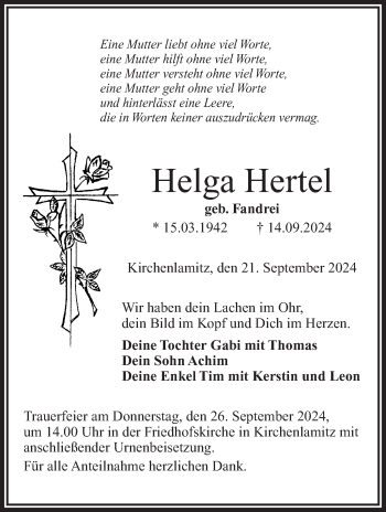 Traueranzeige von Helga Hertel von Frankenpost