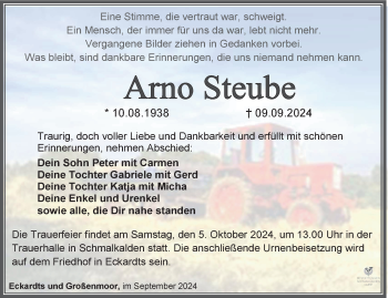 Traueranzeige von Arno Steube von Südthüringer Presse
