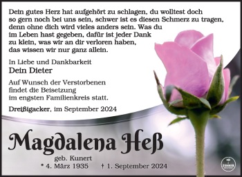 Traueranzeige von Magdalena Heß von Südthüringer Presse