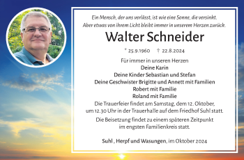 Traueranzeige von Walter Schneider von Südthüringer Presse