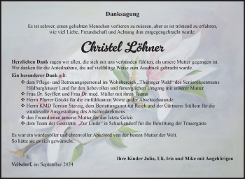 Traueranzeige von Christel Löhner von Südthüringer Presse