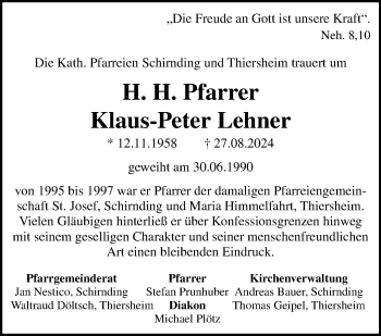 Traueranzeige von Klaus-Peter Lehner von Frankenpost