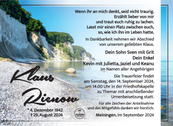 Traueranzeige von Klaus Rienow von Südthüringer Presse
