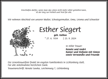 Traueranzeige von Esther Siegert von Frankenpost