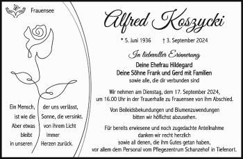 Traueranzeige von Alfred Koszycki von Südthüringer Presse